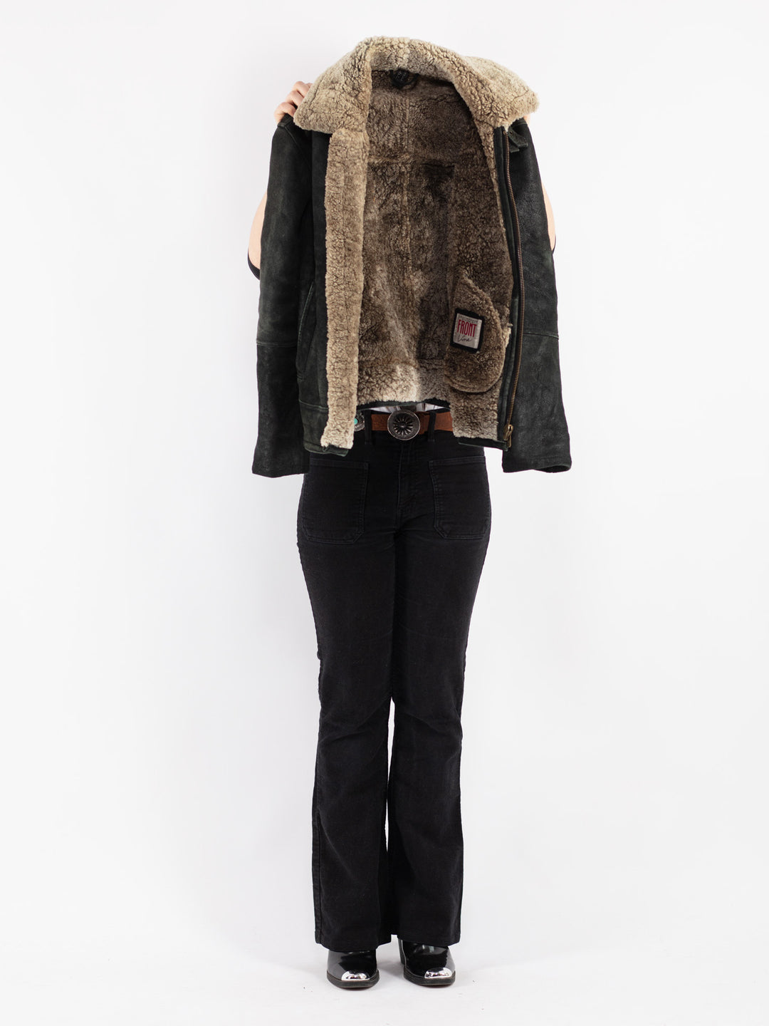 Vintage 90's Women Sheepskin Shearling Jacket in Black