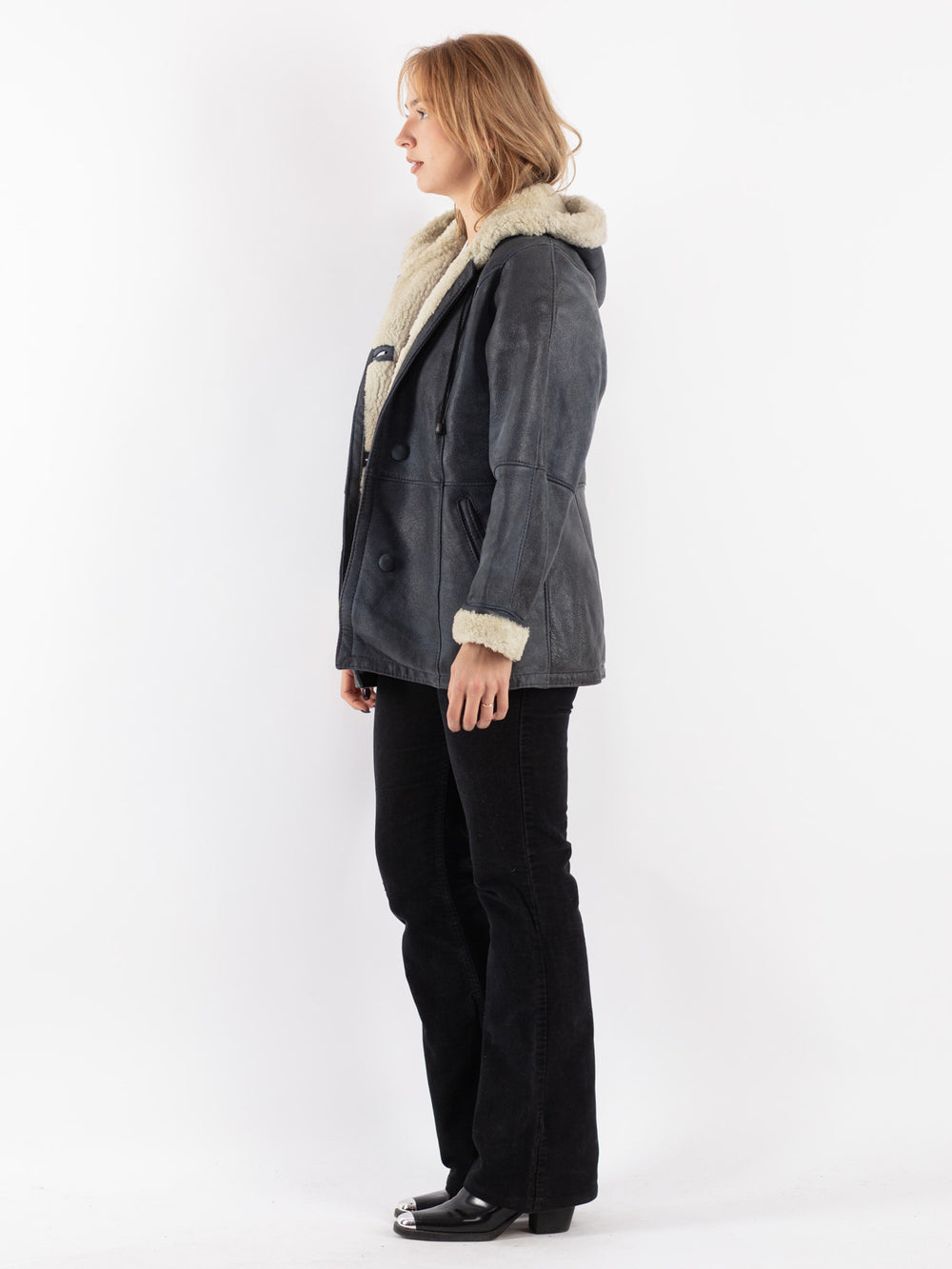 Vintage 90's Women Sheepskin Jacket in Gray