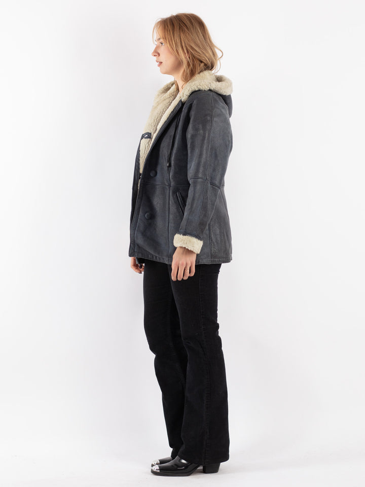 Vintage 90's Women Sheepskin Jacket in Gray