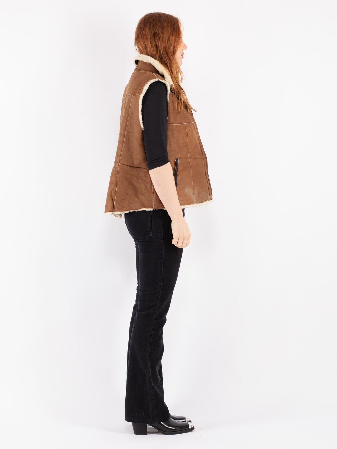 Vintage 00's Women Sheepskin Vest in Brown
