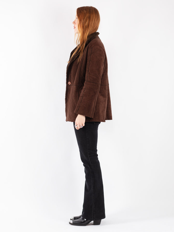 Vintage 90's Women Sherpa Coat in Brown