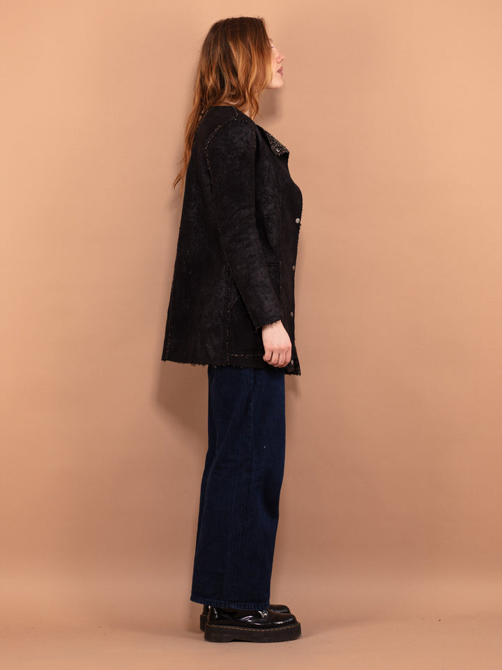 Vintage 90's Women Sherpa Long Jacket in Black - NorthernGrip