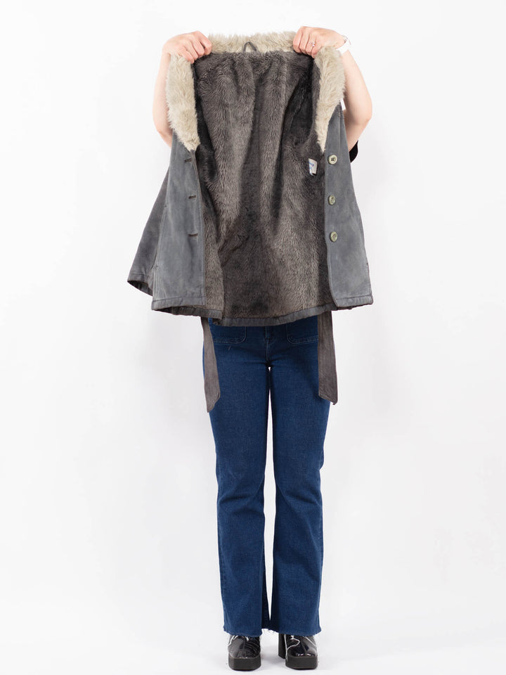 Vintage 70's Women Suede Sherpa Coat in GrayA0352