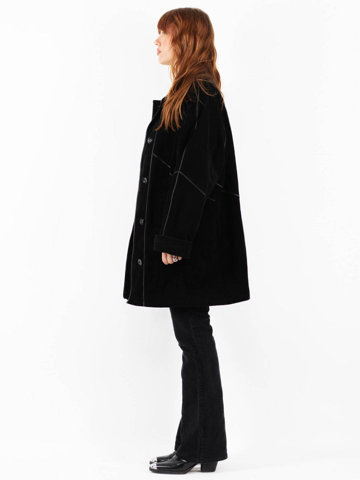 Vintage 90's Women Suede Coat in BlackV9768