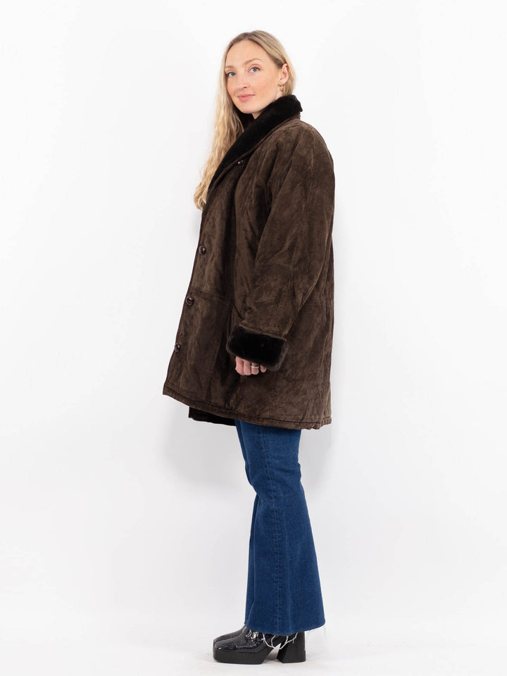 Vintage 90's Women Suede Sherpa Coat in BrownA1072