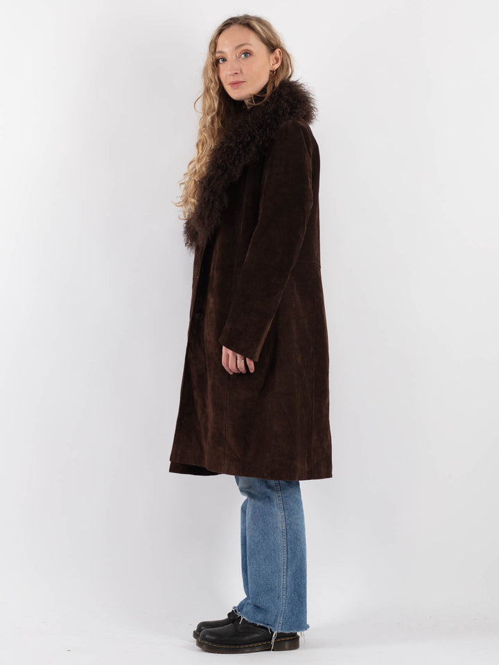 Vintage 90's Women Suede Coat in BrownV9311