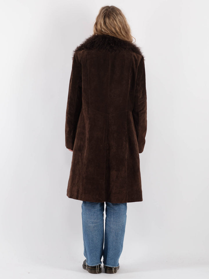 Vintage 90's Women Suede Coat in BrownV9311
