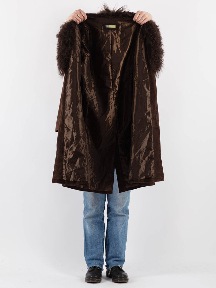 Vintage 90's Women Suede Coat in BrownV9311