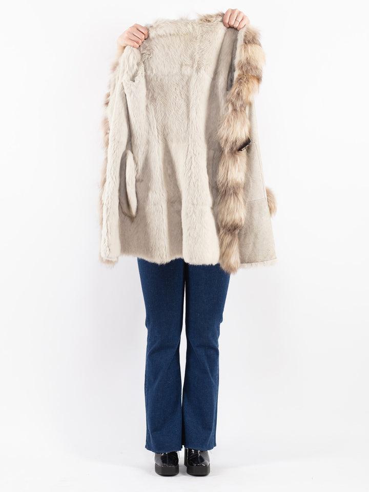 Vintage 90's Women Suede Coat in Beige