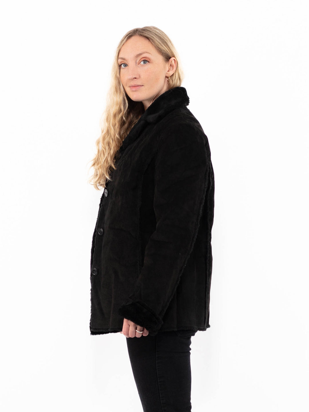 Vintage 90's Women Suede Sherpa Jacket in BlackA0882