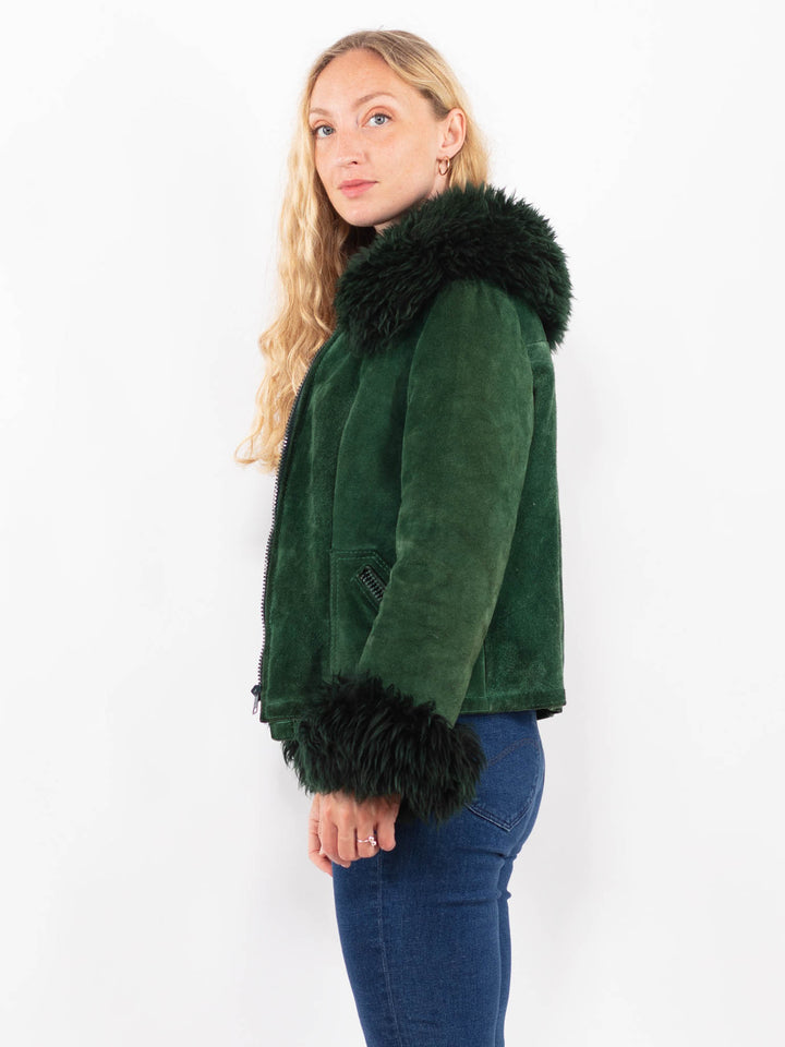 Vintage 90's Women Suede Sherpa Jacket in GreenA0389