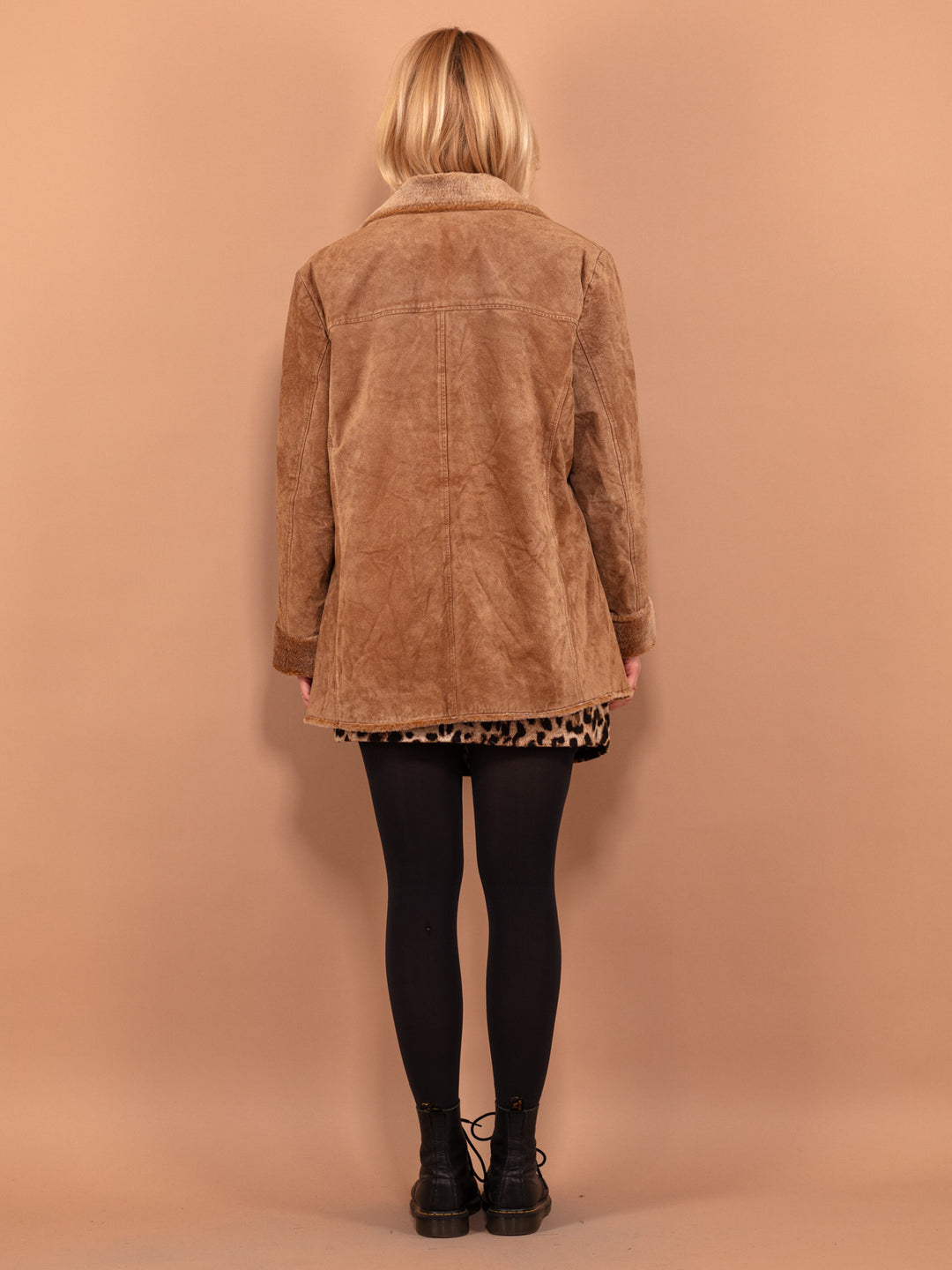 Vintage 90's Women Suede Sherpa Coat in Beige - NorthernGrip