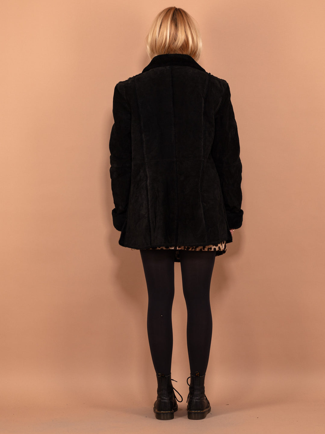 Vintage 90's Women Suede Sherpa Coat in Black - NorthernGrip