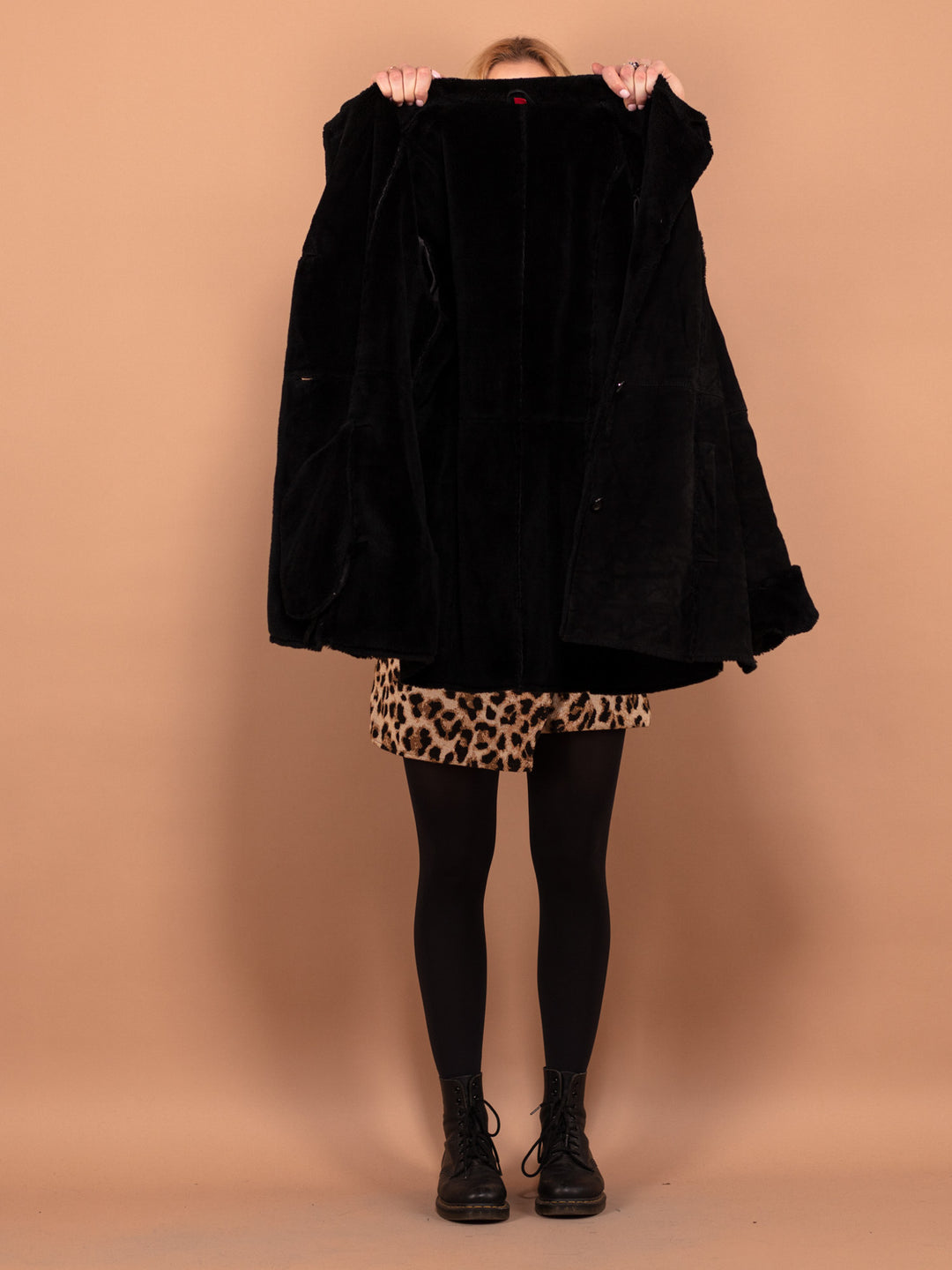 Vintage 90's Women Suede Sherpa Coat in Black - NorthernGrip