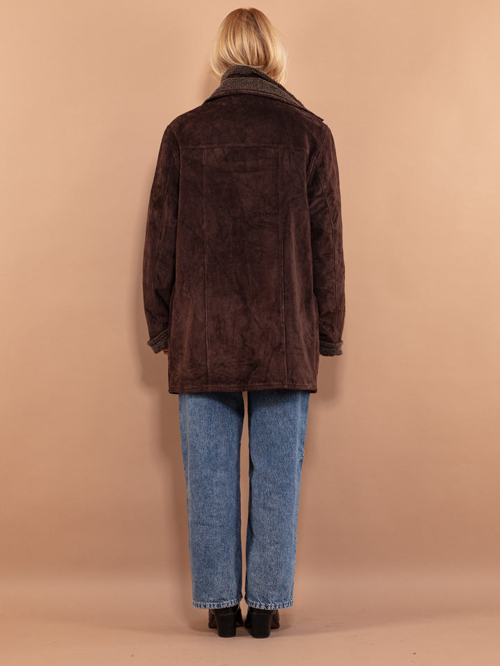 Vintage 90's Women Suede Sherpa Coat in Brown - NorthernGrip