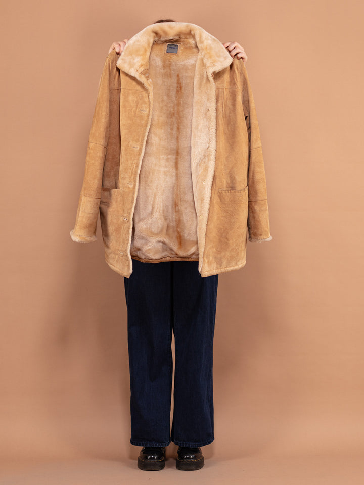 Vintage 90's Suede Sherpa Coat in Beige - NorthernGrip