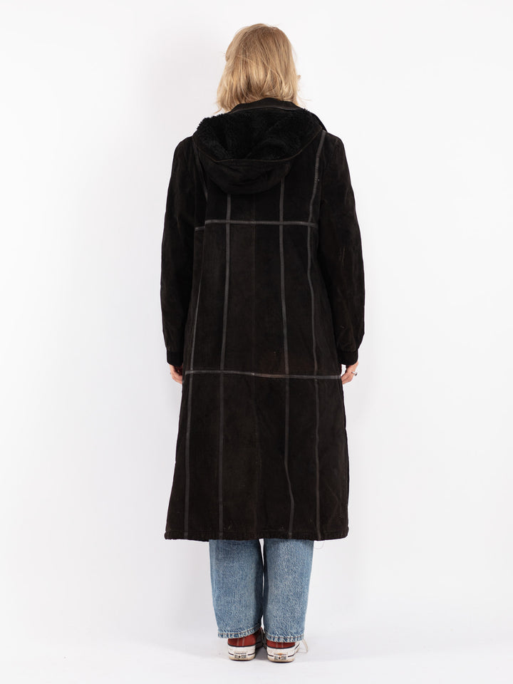 Vintage 90's Women Suede Sherpa Coat in Black