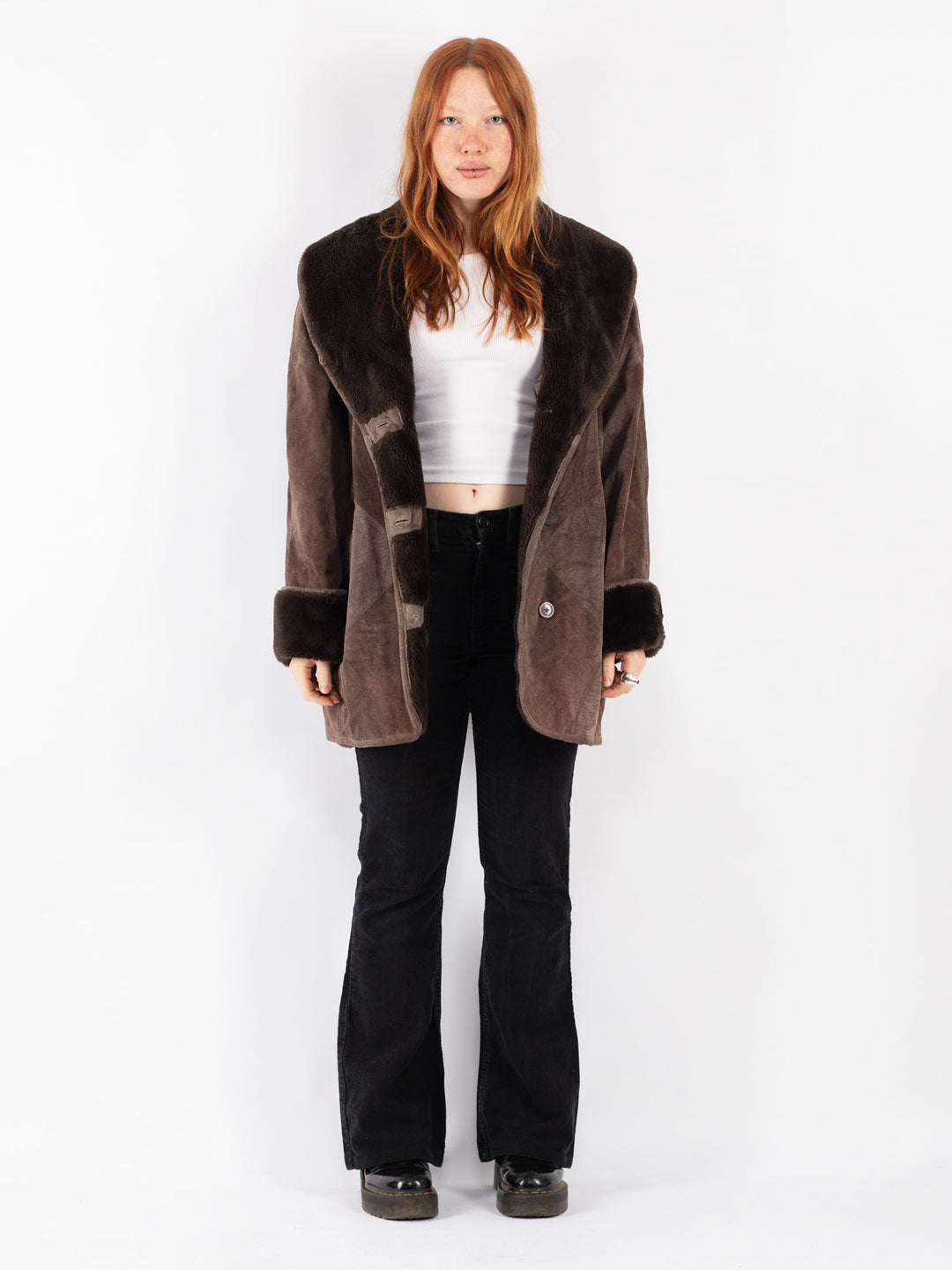 Vintage 90's Women Suede Sherpa Coat in Brown