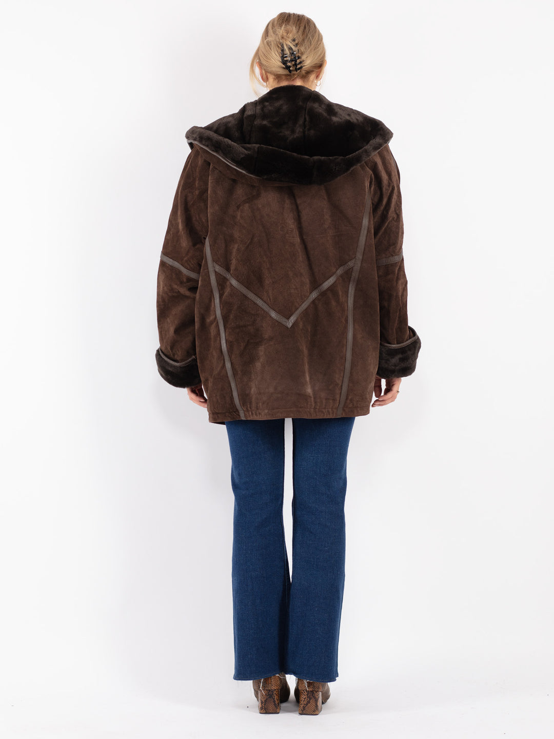 Vintage 90's Women Suede Sherpa Coat in Brown