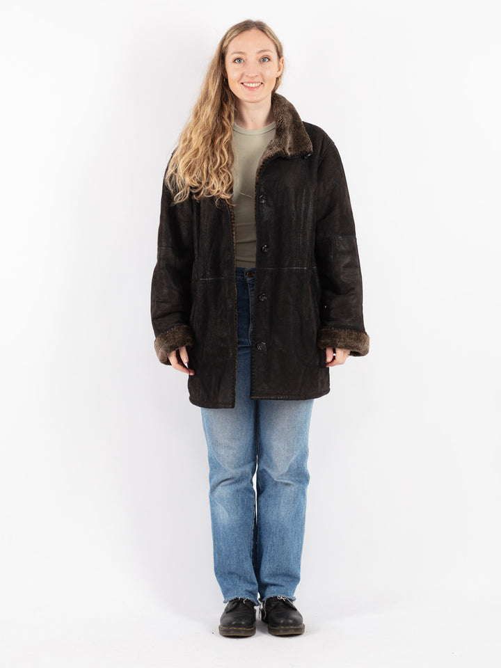 Vintage 90's Women Suede Sherpa Coat in Brown