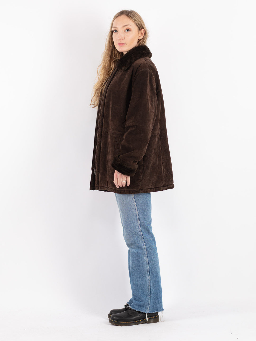 Vintage 90's Women Suede Sherpa Coat in Brown