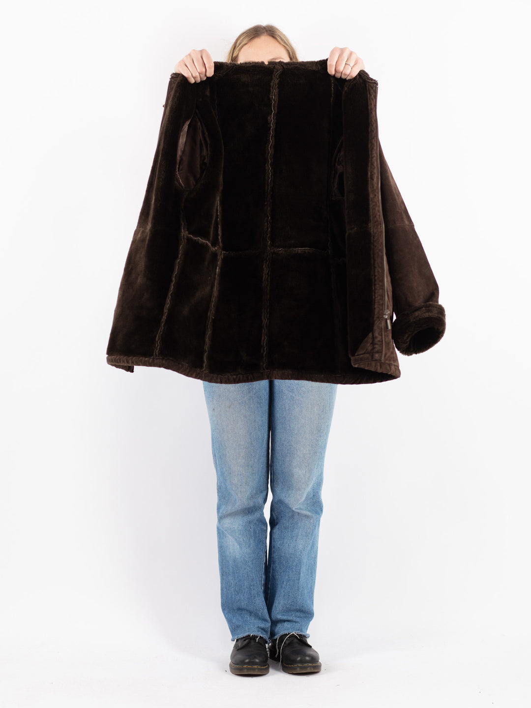 Vintage 90's Women Suede Sherpa Coat in Brown