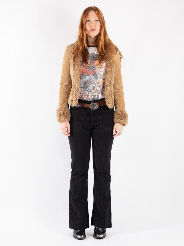 Vintage 90's Women Suede Sherpa Jacket in Beige