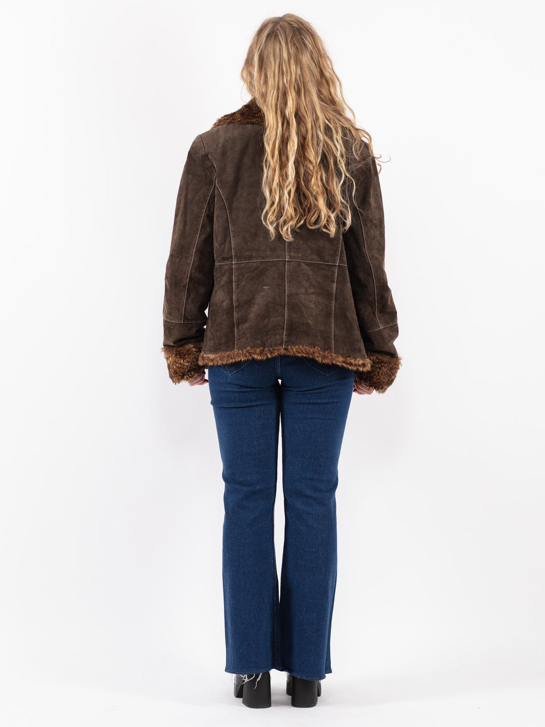 Vintage 90's Women Suede Sherpa Jacket in Brown