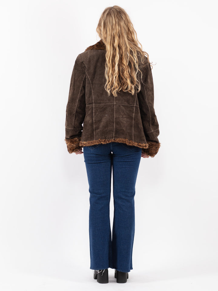 Vintage 90's Women Suede Sherpa Jacket in Brown
