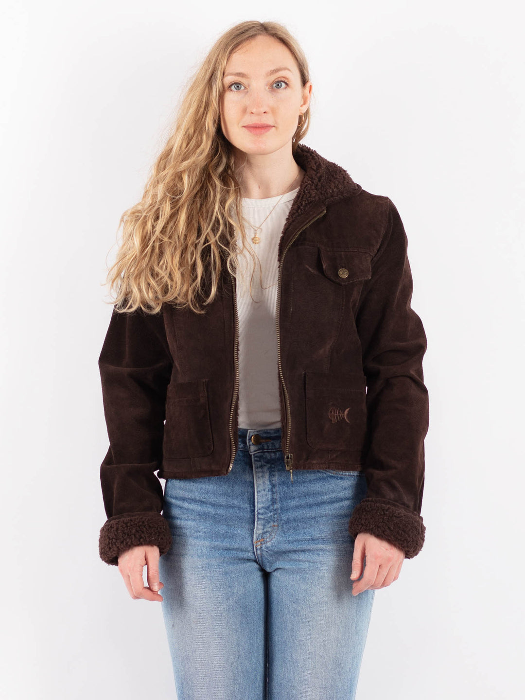 Vintage 90's Women Suede Sherpa Jacket in BrownV9492