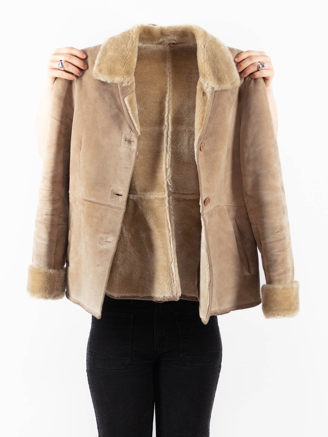Vintage 90's Women Suede Sherpa Jacket in BeigeV9798