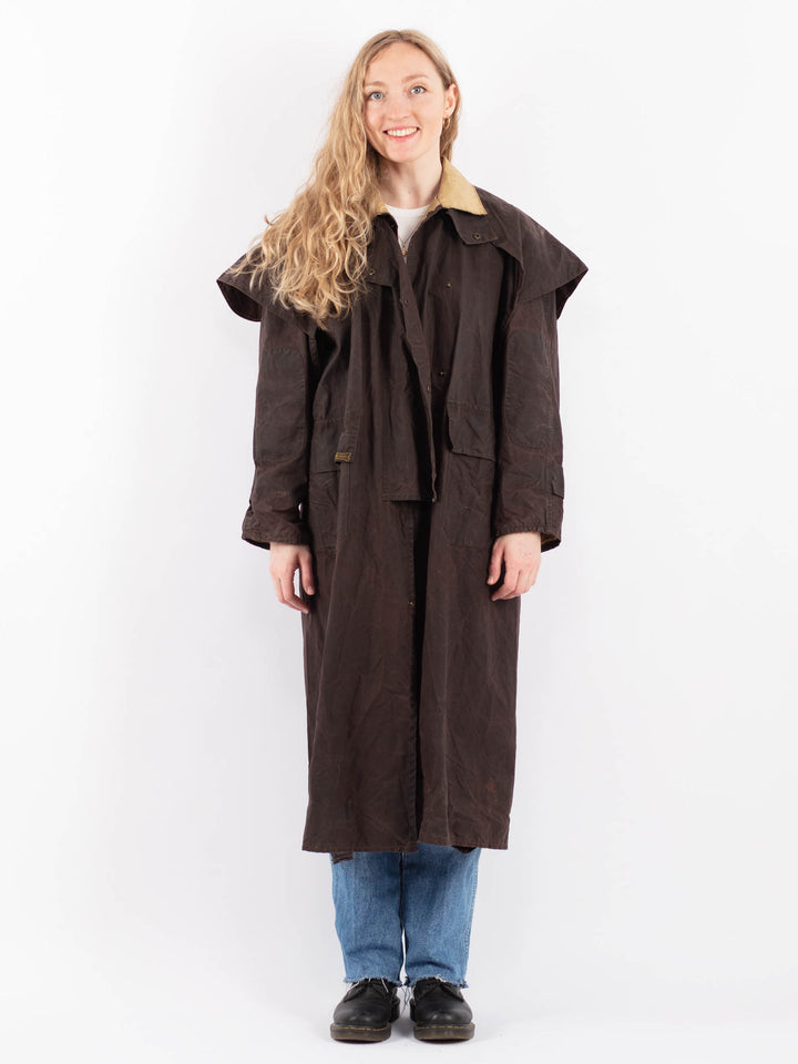Vintage 90's Women Waxed Cotton Coat in BrownV9437