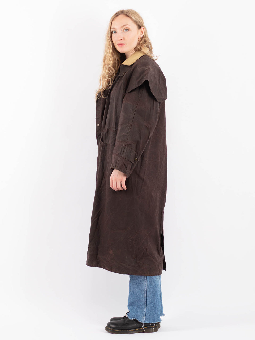 Vintage 90's Women Waxed Cotton Coat in BrownV9437