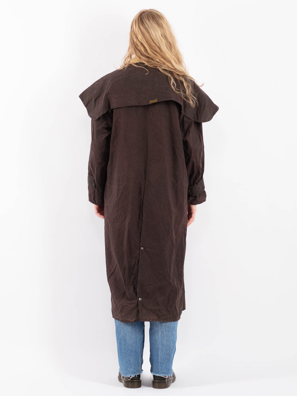 Vintage 90's Women Waxed Cotton Coat in BrownV9437