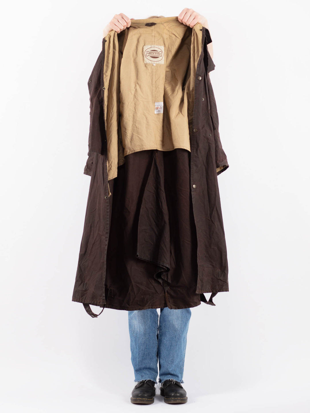 Vintage 90's Women Waxed Cotton Coat in BrownV9437