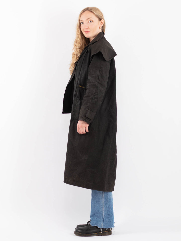 Vintage 90's Women Waxed Cotton Coat in BlackV9438