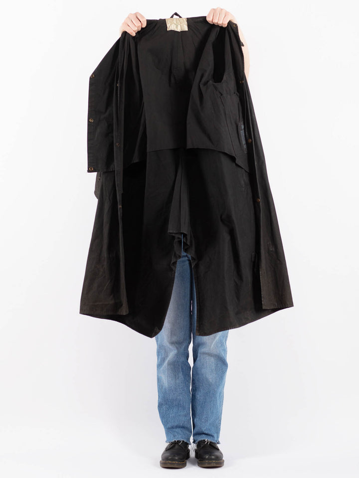 Vintage 90's Women Waxed Cotton Coat in BlackV9438