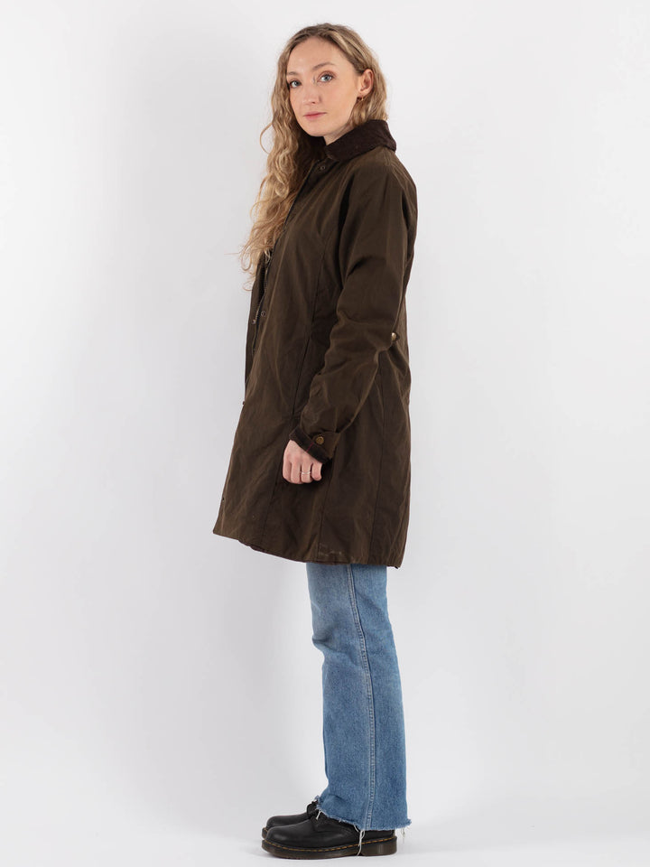 Vintage 90's Women Waxed Cotton Coat in Brown - NorthernGrip