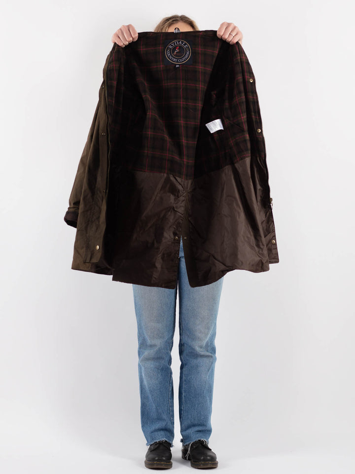 Vintage 90's Women Waxed Cotton Coat in Brown - NorthernGrip