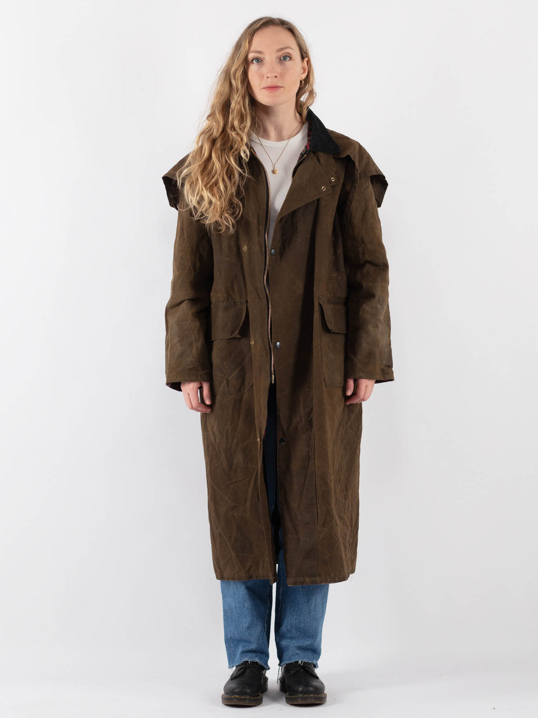 Vintage 90's Women Waxed Cotton Coat in Green V9404