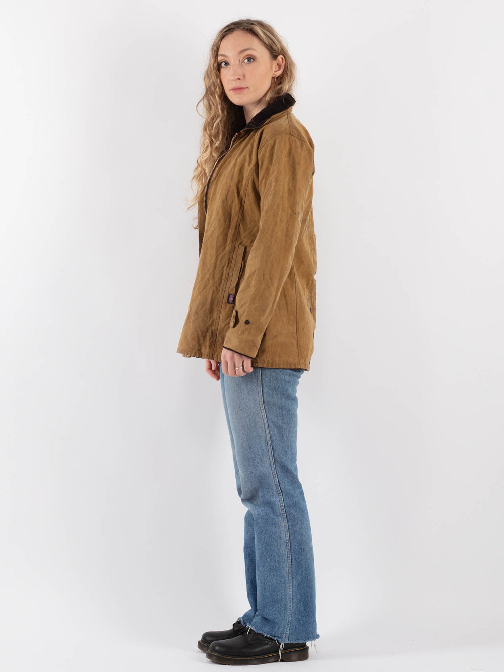 Vintage 90's Women Waxed Cotton Jacket in Beige - NorthernGrip