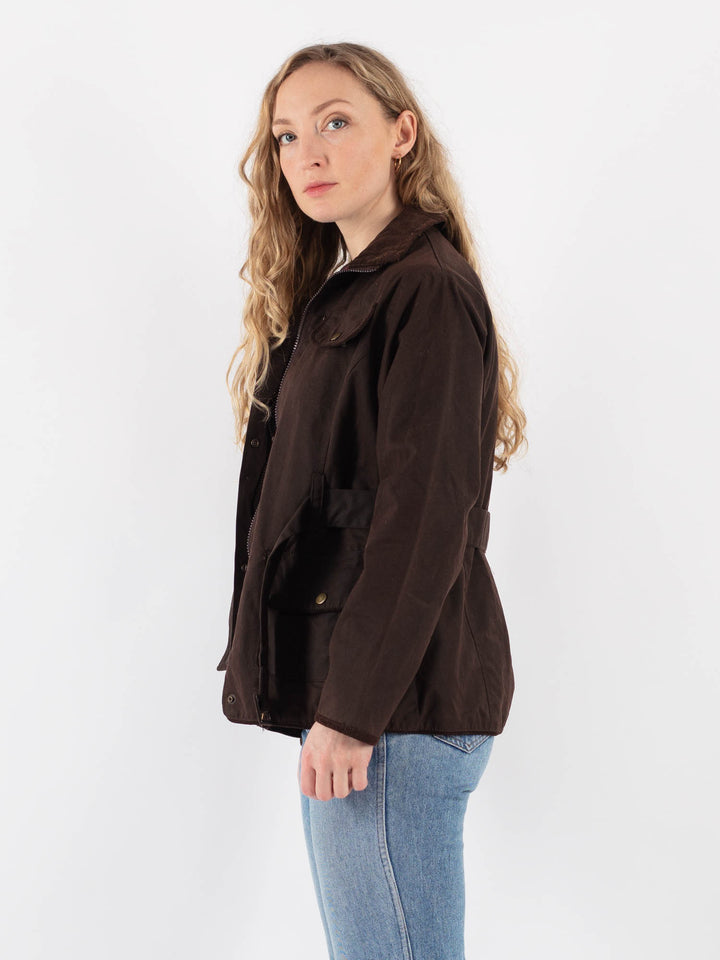 Vintage 90's Women Waxed Cotton Jacket in Brown