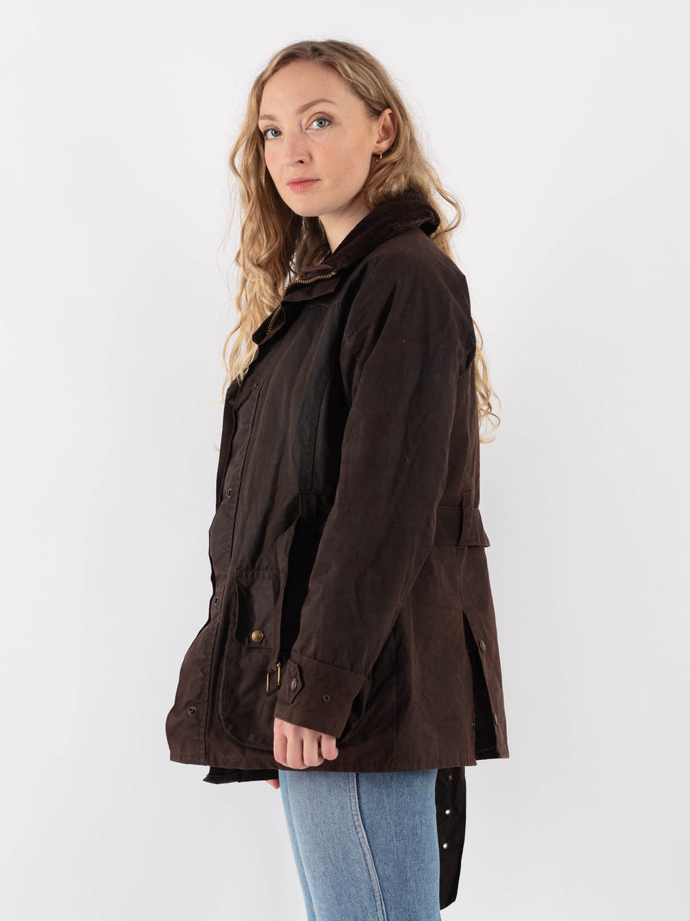 Vintage 90's Women Waxed Cotton Jacket in Brown