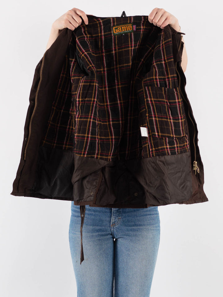 Vintage 90's Women Waxed Cotton Jacket in Brown