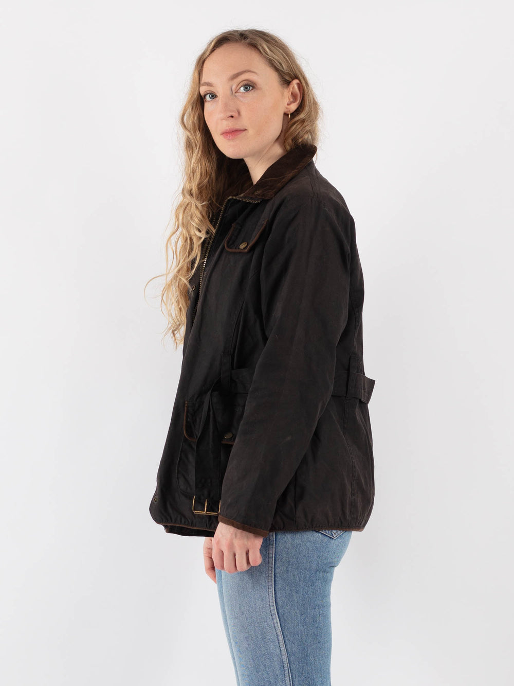 Vintage 90's Women Waxed Cotton Jacket in Black