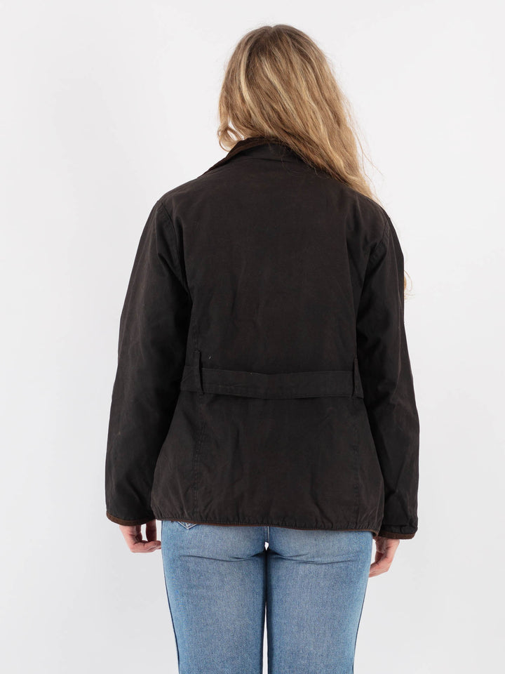 Vintage 90's Women Waxed Cotton Jacket in Black
