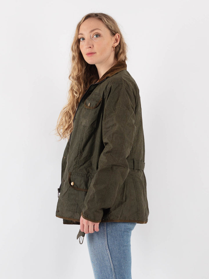 Vintage 90's Women Waxed Cotton Jacket in Green