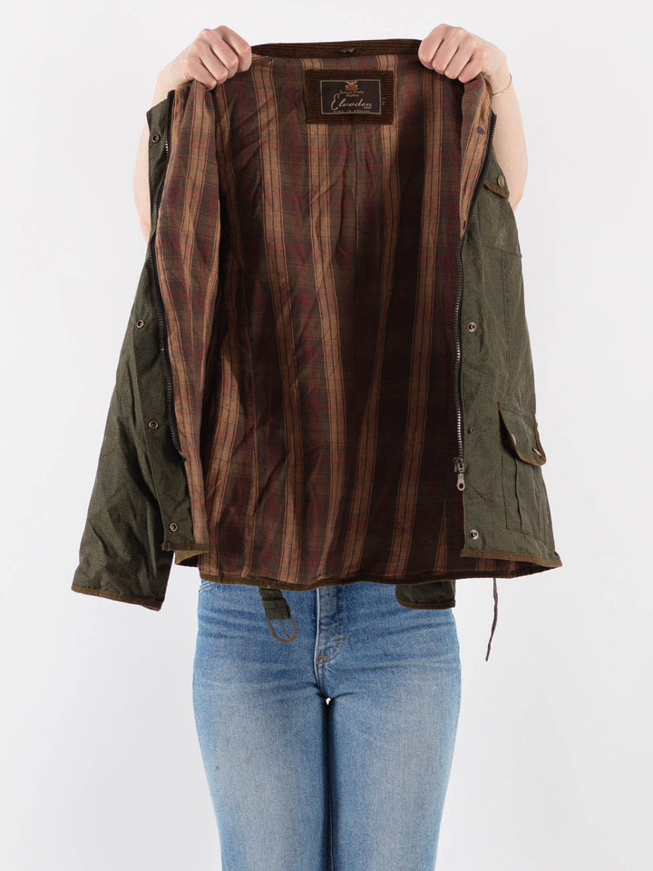 Vintage 90's Women Waxed Cotton Jacket in Green