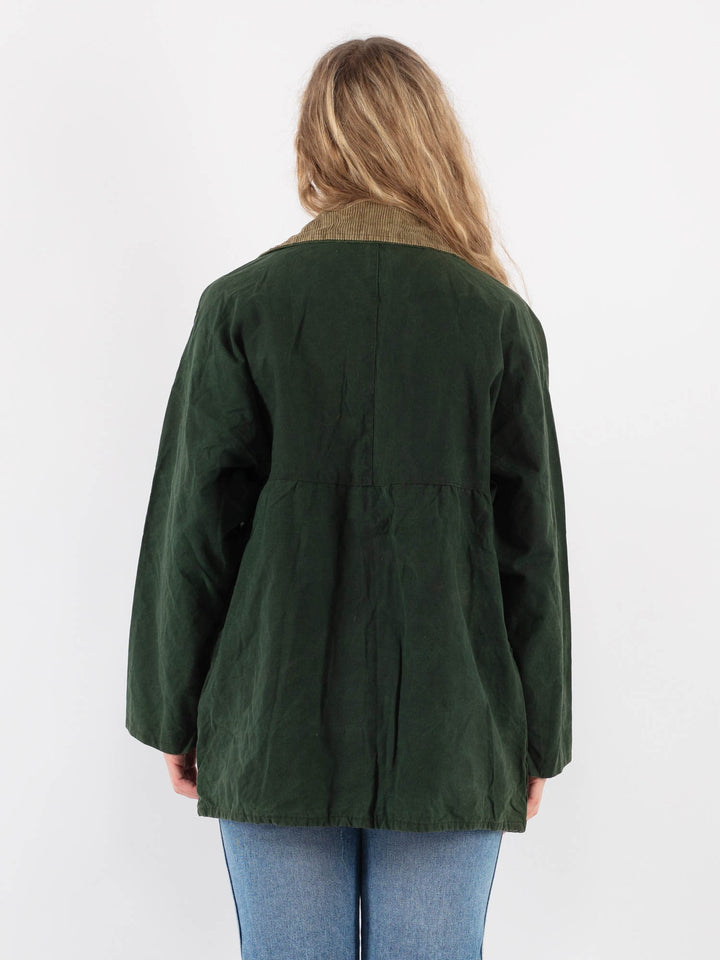 Vintage 90's Women Waxed Cotton Jacket in Green