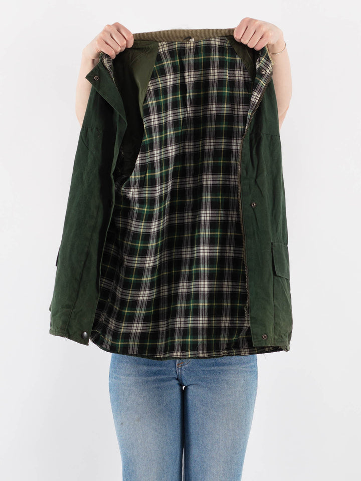 Vintage 90's Women Waxed Cotton Jacket in Green